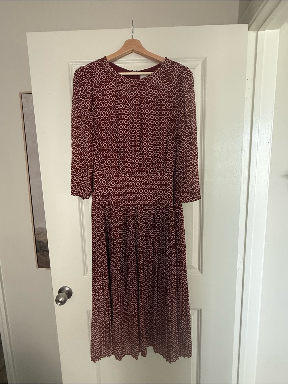 Reformation Burgundy Drop Waist Geometric Midi Dress